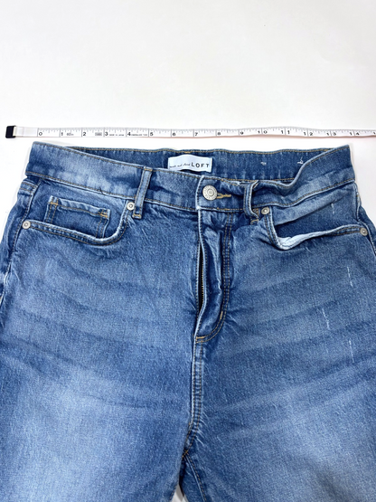 Loft The Straight Crop Jeans Medium Wash Raw Hem Distressed - 2/26