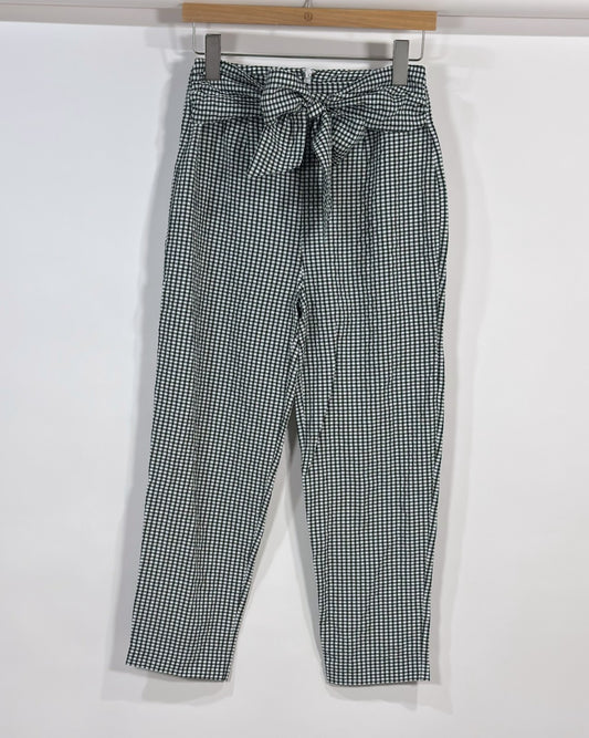 Free People Westside Gingham Seersucker Tie-Waist Pants Black White - 2