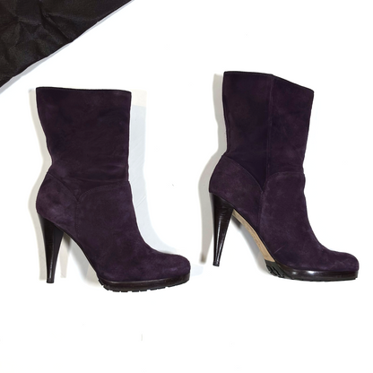 Cole Haan NikeAir Kennedy Suede Heeled Mid Calf Boots Eggplant Purple - 8