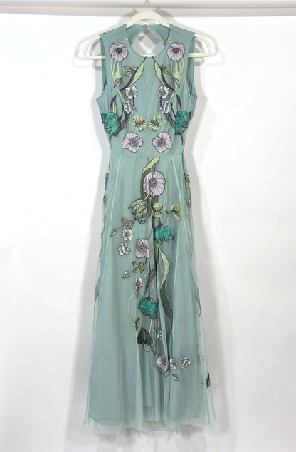 Asos Floral Boho Embroidered Maxi Dress Open Back Mint Sage Green - Size 6