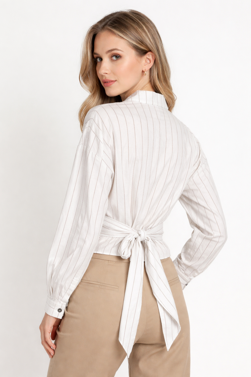 Paisie Striped Crossover Wrap Blouse - 6