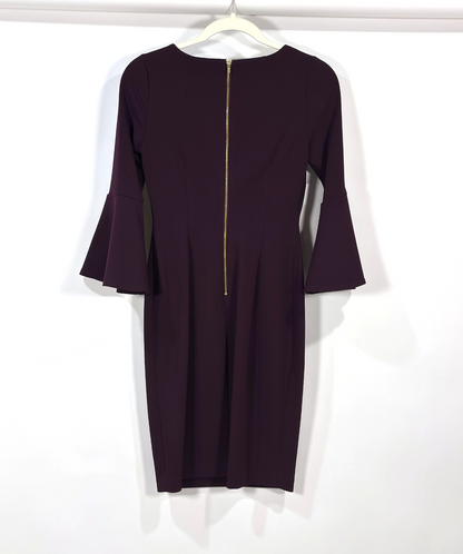 Calvin Klein Bell Sleeve Sheath Pencil Dress 3/4 Sleeve Plum Purple - 2P
