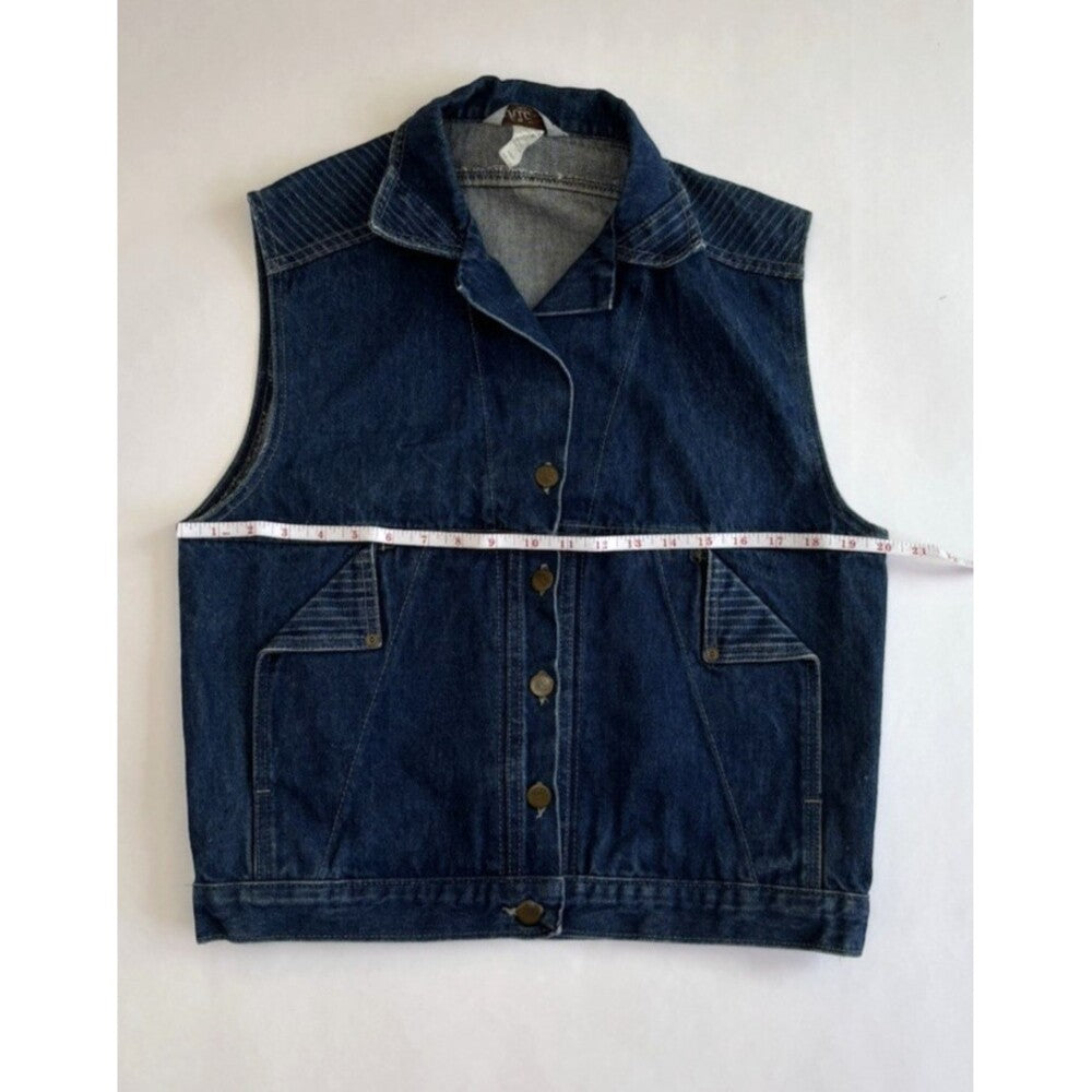 Vintage Sunset Blues Chic Denim Button Up Vest Dark Wash - L