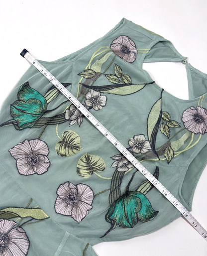 Asos Floral Boho Embroidered Maxi Dress Open Back Mint Sage Green - Size 6