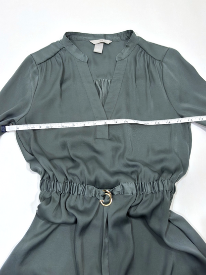 H&M Satin Shirt Dress Belted Green - XS