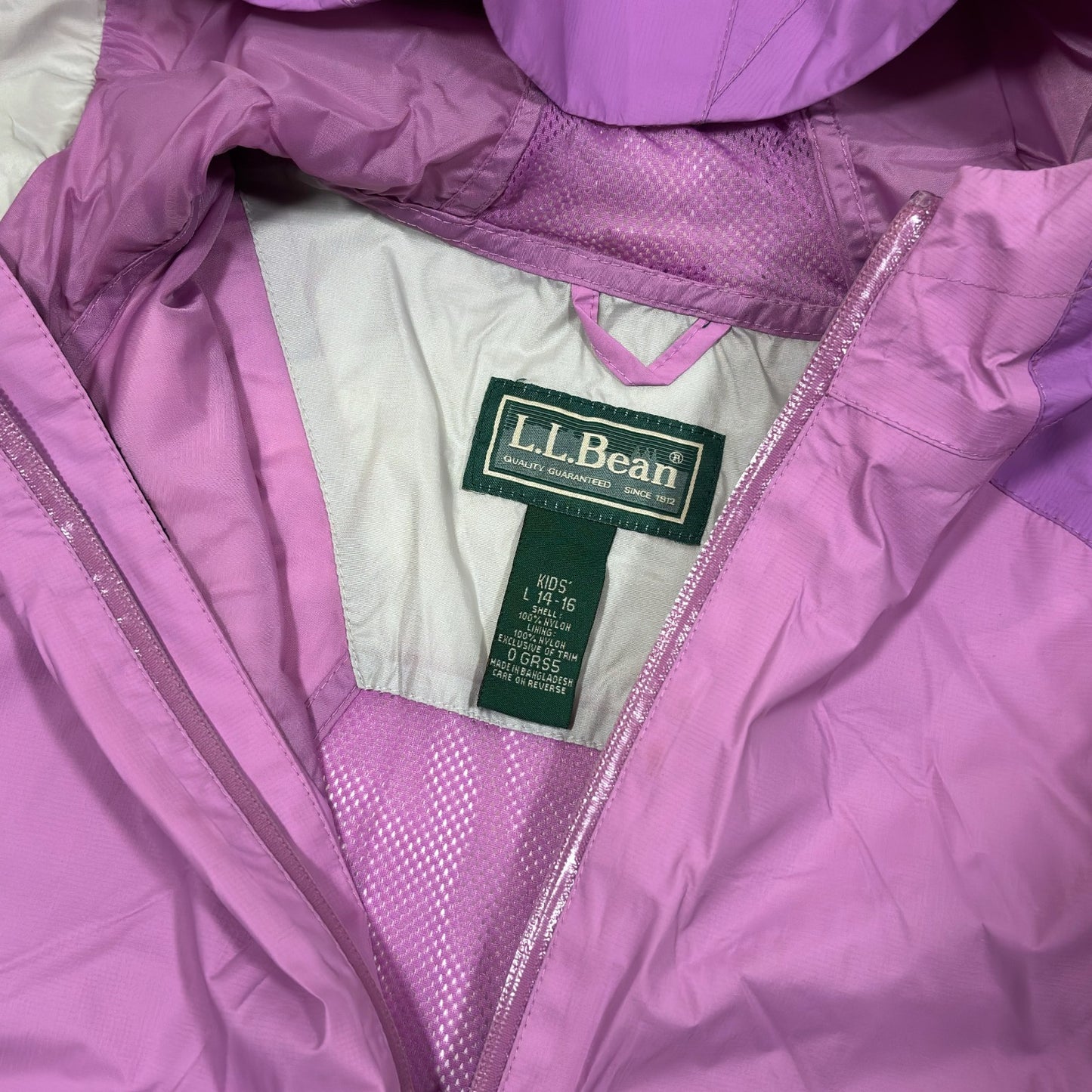 LL Bean Girls Rain Jacket Windbreaker Hoodie Purple - Kids 14-16