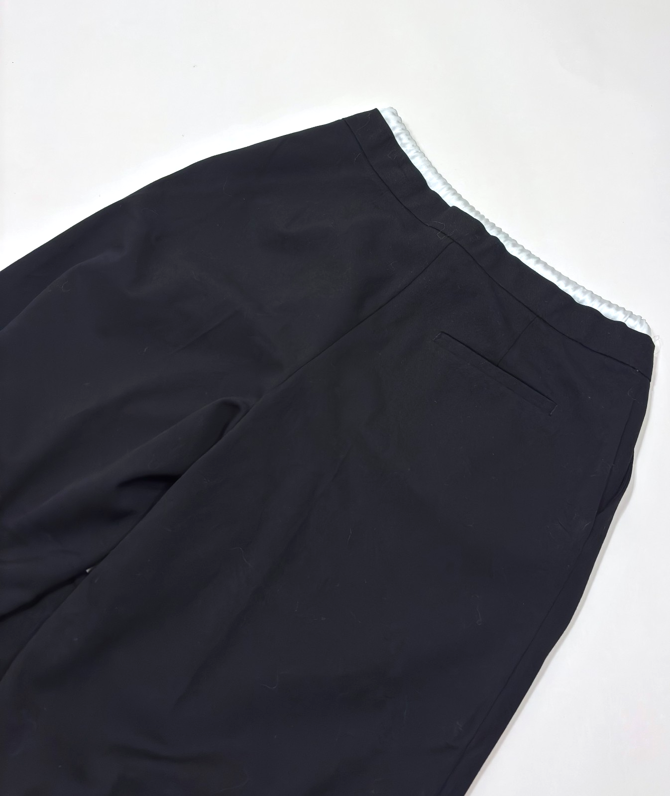 Zara Wide-Leg Double Waistband Trouser Pants Black White Drawstring - M