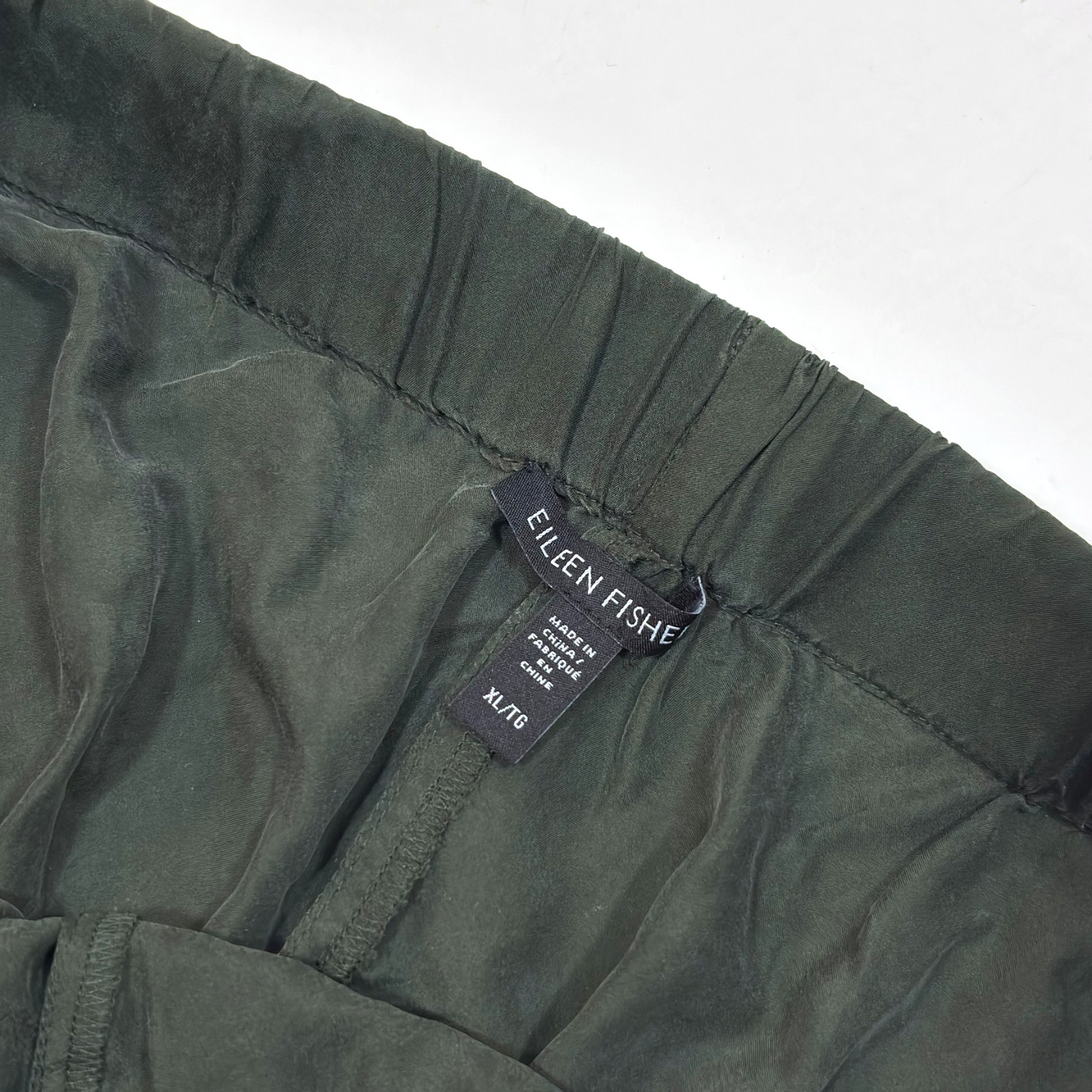 Eileen Fisher System Silk Wide-Leg Crop Pants Dark Forest Green - XL