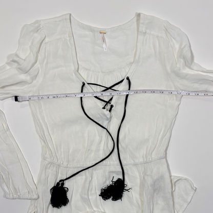 Free People Wildest Moment Lace Up Tunic Blouse White Black - S