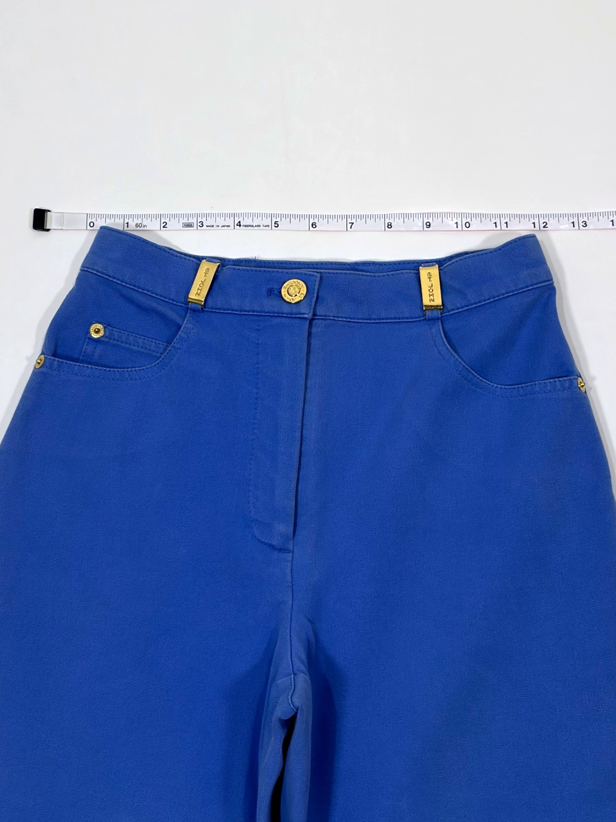 St. John Sport Essentials Blue + Gold Detail Straight Leg Pant Jean - 0