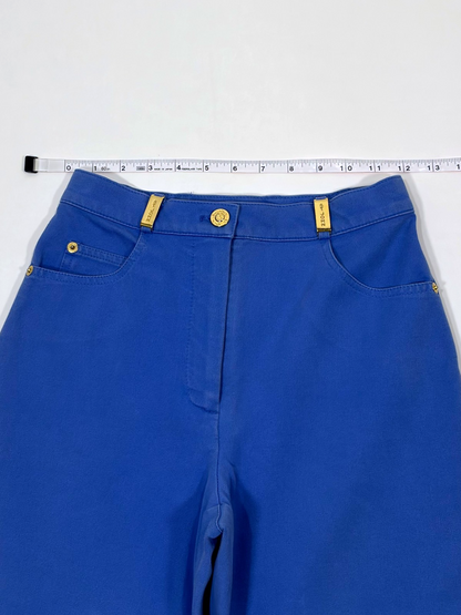 St. John Sport Essentials Blue + Gold Detail Straight Leg Pant Jean - 0