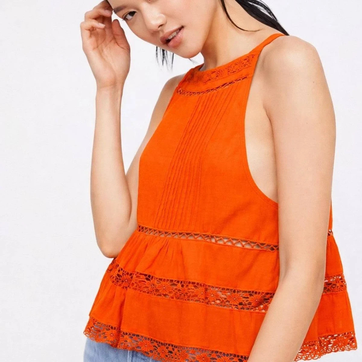 Free People Constant Crush Crochet Tank Top Orange - S