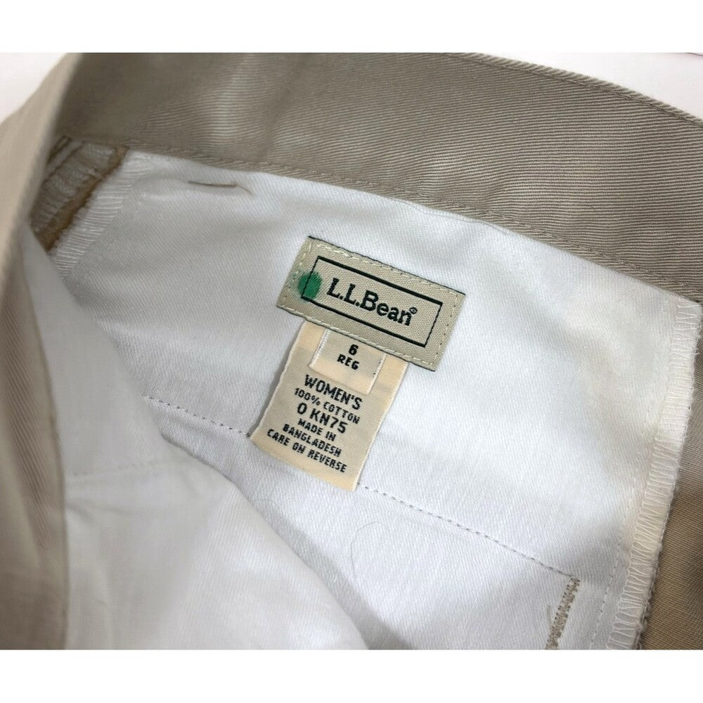 LL Bean Khaki Straight Leg Pleated Trouser Pants Vintage 100% Cotton - 6