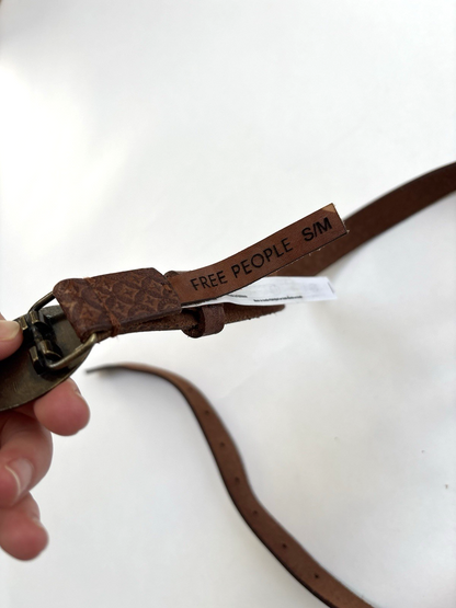 Free People Baby Duke Leather Concho Belt Cognac Brown - Size Small/Medium