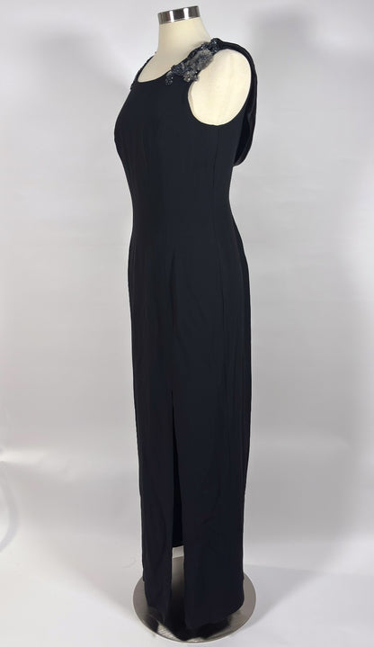Loralie Black Floral Beaded Cowl Back Floor Length Gown - 10