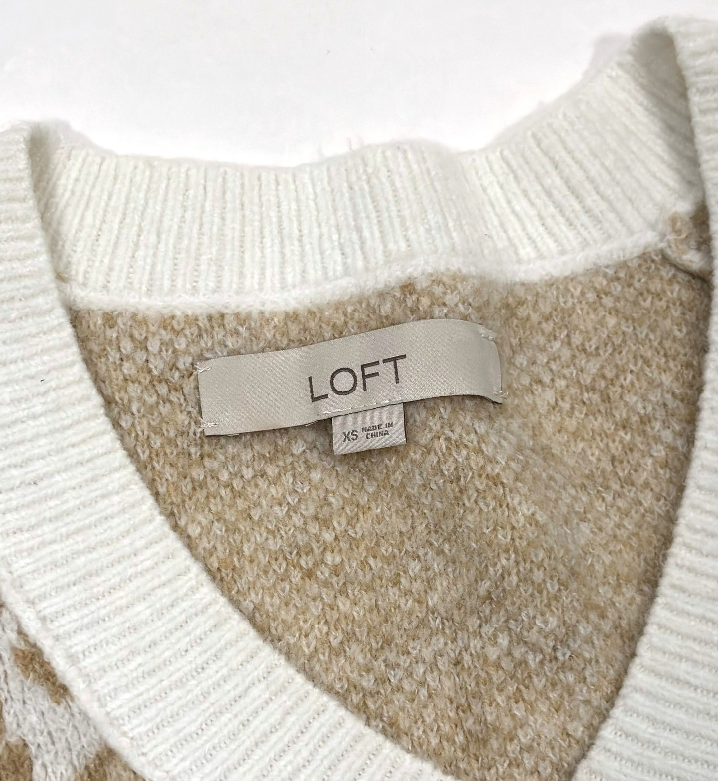 Loft Leopard Animal Print V Neck Sweater Cream Tan Oversized - XS