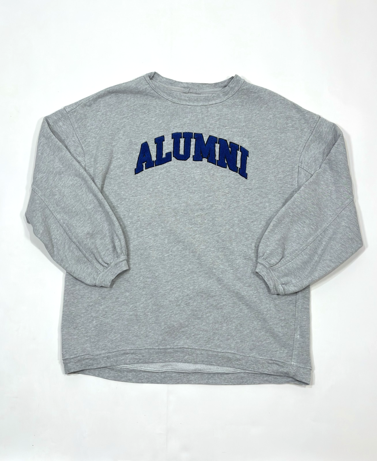Aerie Real Crew Sweatshirt Alumni Heather Grey Blue Embroidered - XS