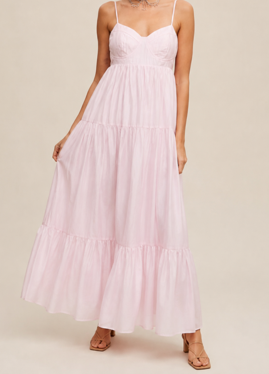 Listicle Light Pink Sleeveless Tiered Maxi Dress Open Back - M