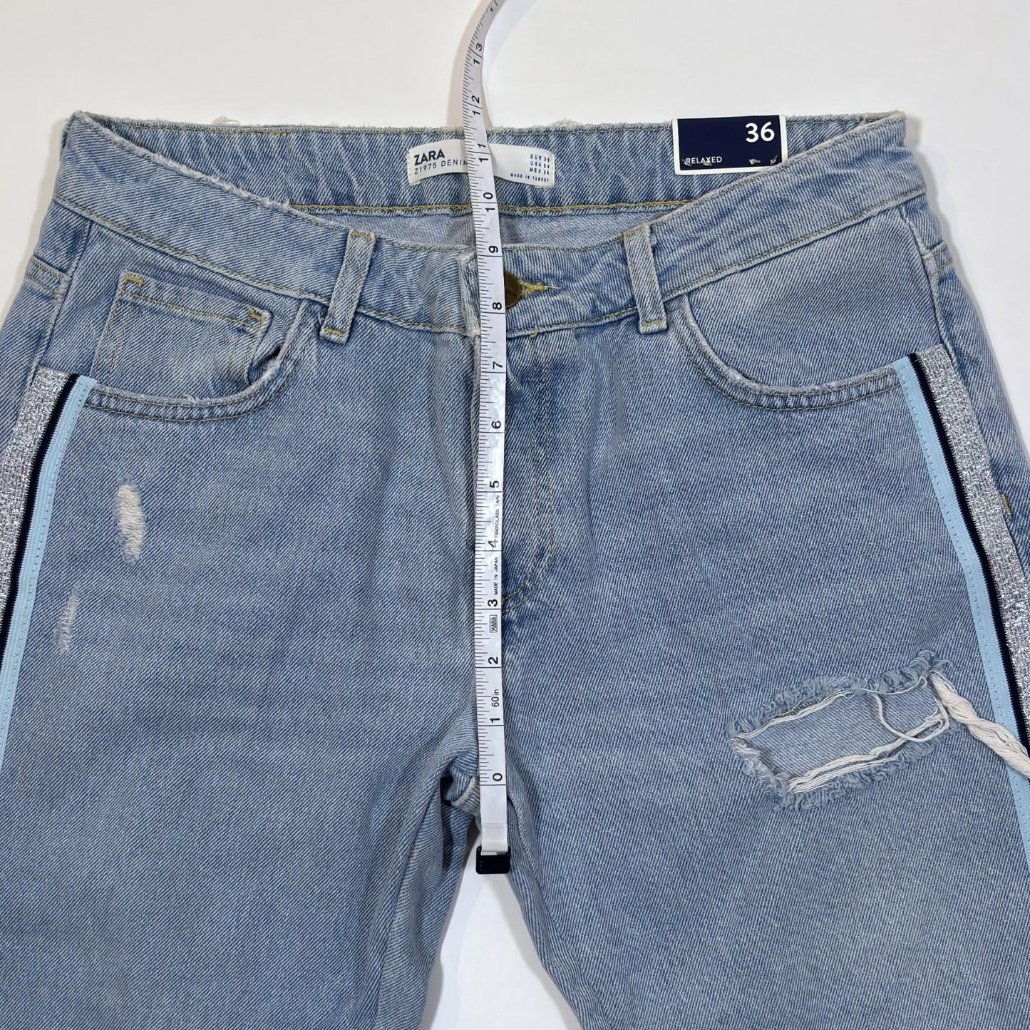 Zara Light Blue Side Stripe Relaxed Fit Jeans Denim - 4