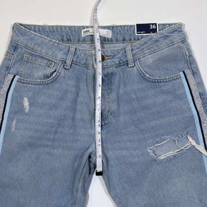 Zara Light Blue Side Stripe Relaxed Fit Jeans Denim - 4
