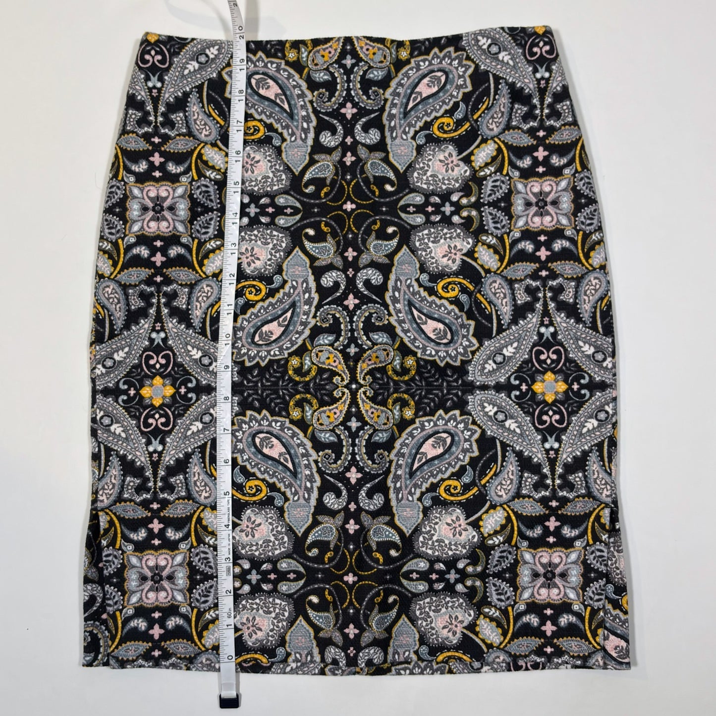 Ann Taylor Loft Black Yellow Paisley Print Cotton Pique Pencil Skirt - 2P