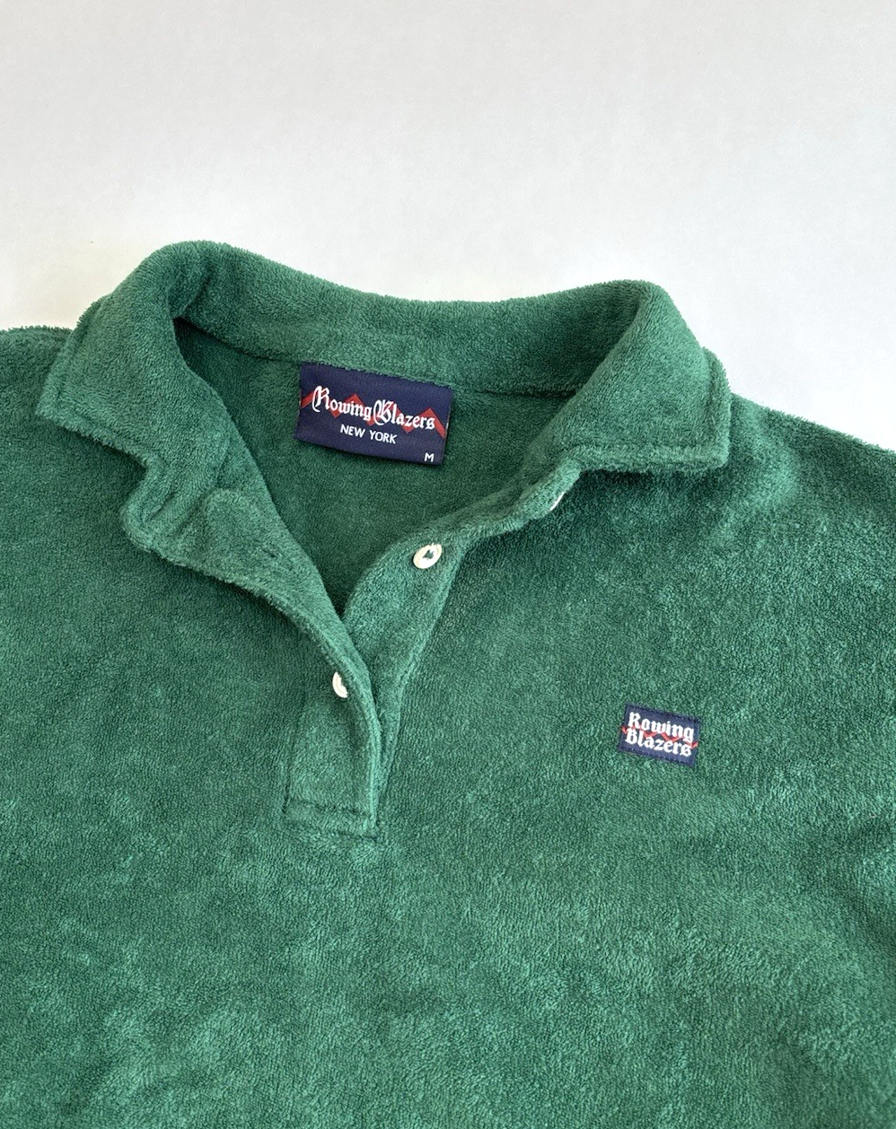 Rowing Blazers NY Terry Cropped Polo Shirt Green Organic Cotton - M