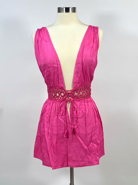 My Beachy Side Fuchsia Tie Front Mini Dress Coverup - M