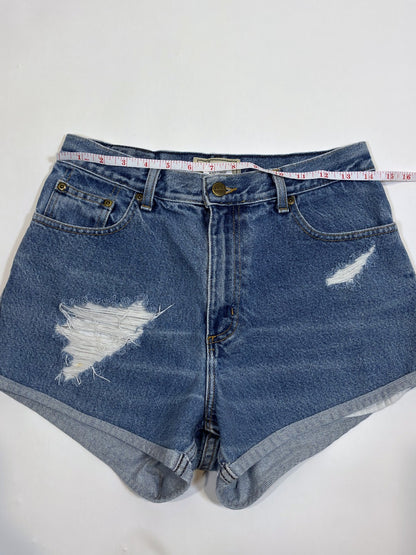 LL Bean Patchwork Denim Mini Shorts High Rise Distressed - 8