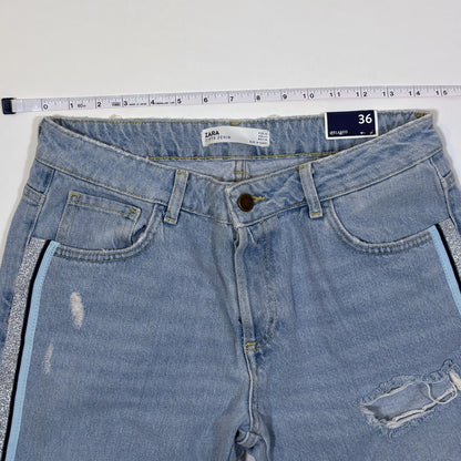 Zara Light Blue Side Stripe Relaxed Fit Jeans Denim - 4