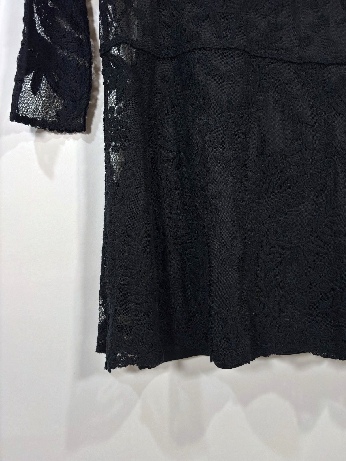 Express Embroidered Lace Shift Dress 3/4 Sleeve With Slip Black - S