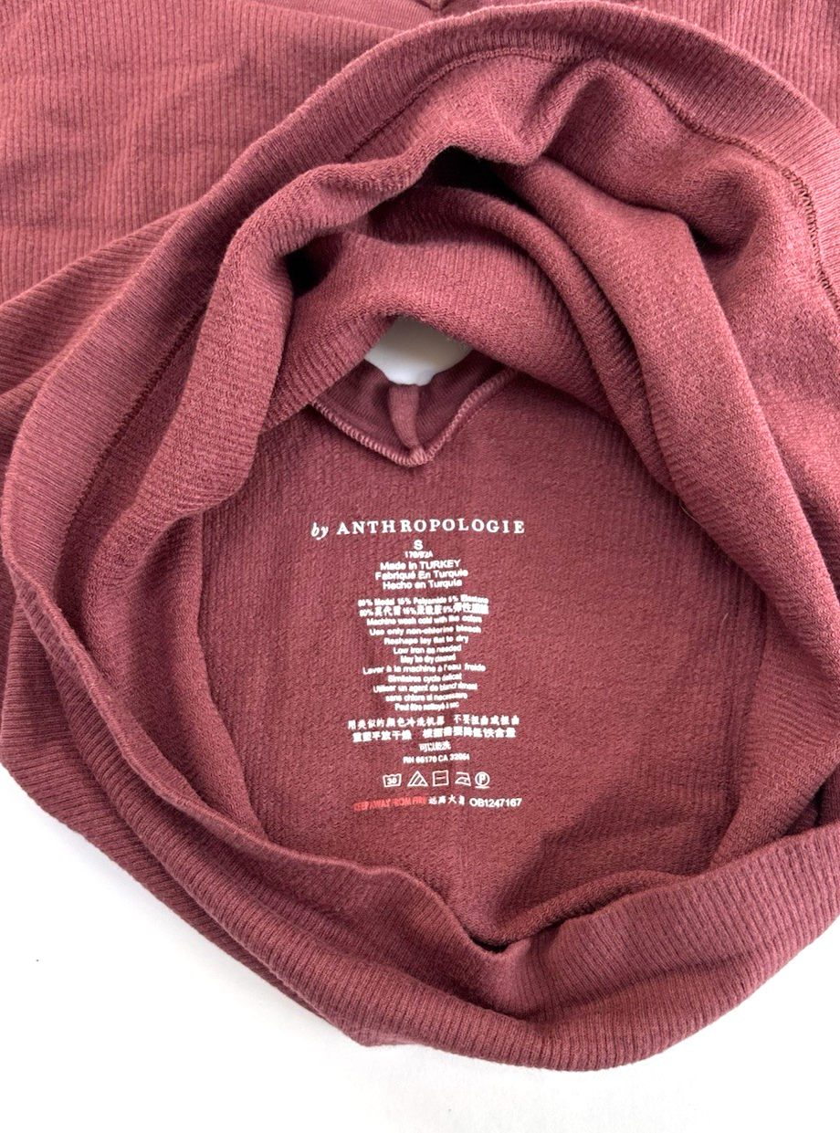 Anthropologie 3/4 Sleeve Blouse Low Back Cropped Scalloped Detail Mauve - S