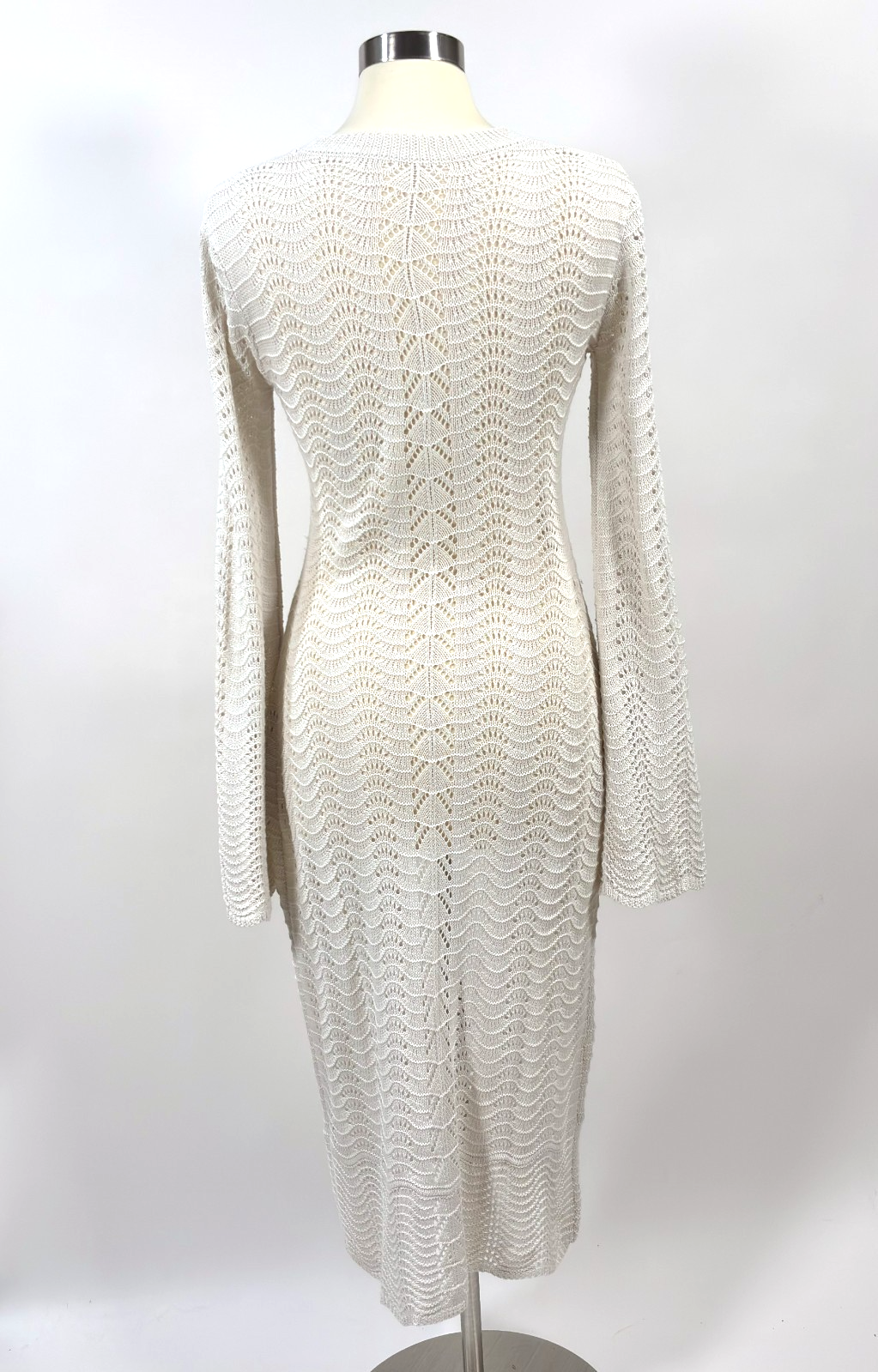 CHICME Scallop Trim Knit Split Front Hollow Out Cover Up Top Dress - M