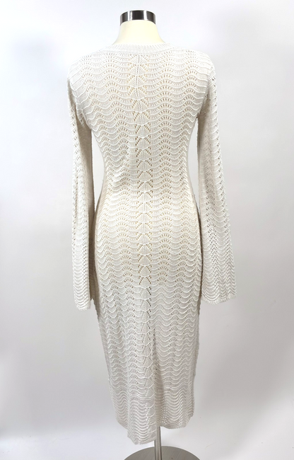 CHICME Scallop Trim Knit Split Front Hollow Out Cover Up Top Dress - M