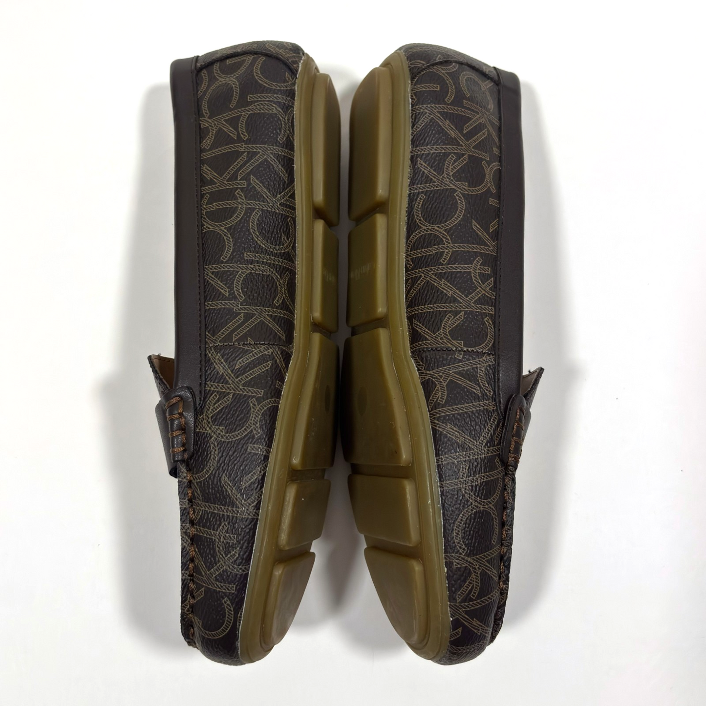 Calvin Klein Lisa Monogram Loafers Pebbled Brown Leather - 8