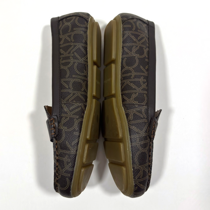 Calvin Klein Lisa Monogram Loafers Pebbled Brown Leather - 8