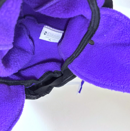 Vintage Columbia 5 Panel Removable Fleece 3-in-1 Trapper Hat Black Purple