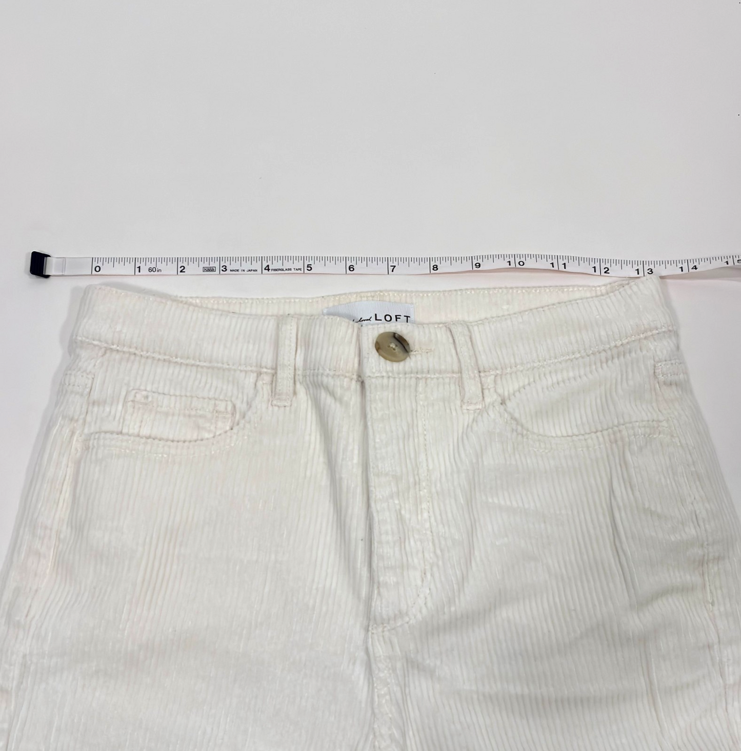 Loft Corduroy Pants Straight Leg Raw Hem High Rise White - 0/25