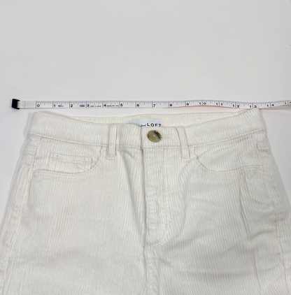 Loft Corduroy Pants Straight Leg Raw Hem High Rise White - 0/25