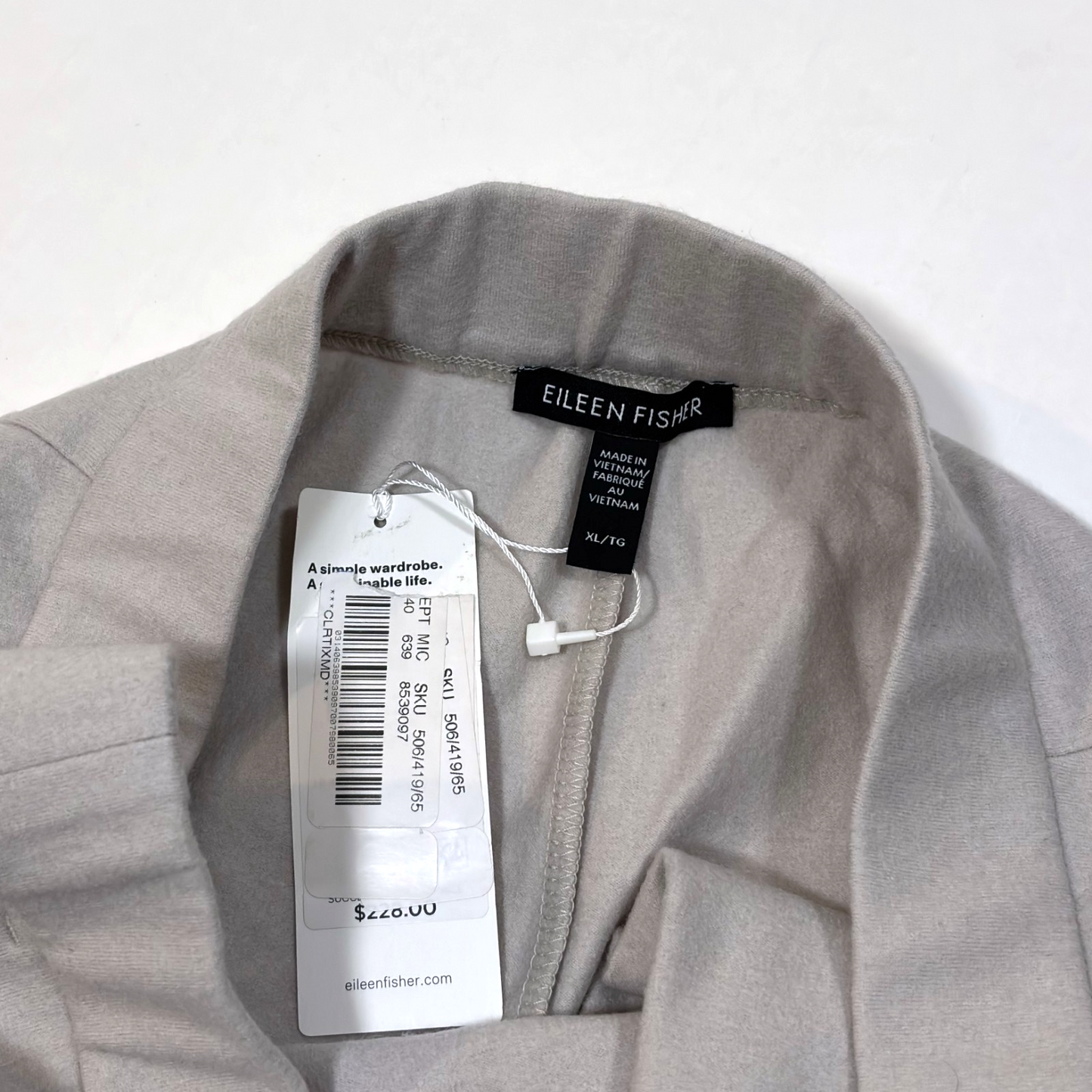 Eileen Fisher System Boiled Wool Jersey Pleated Wide-Leg Trouser Pant Chalk Gray - XL