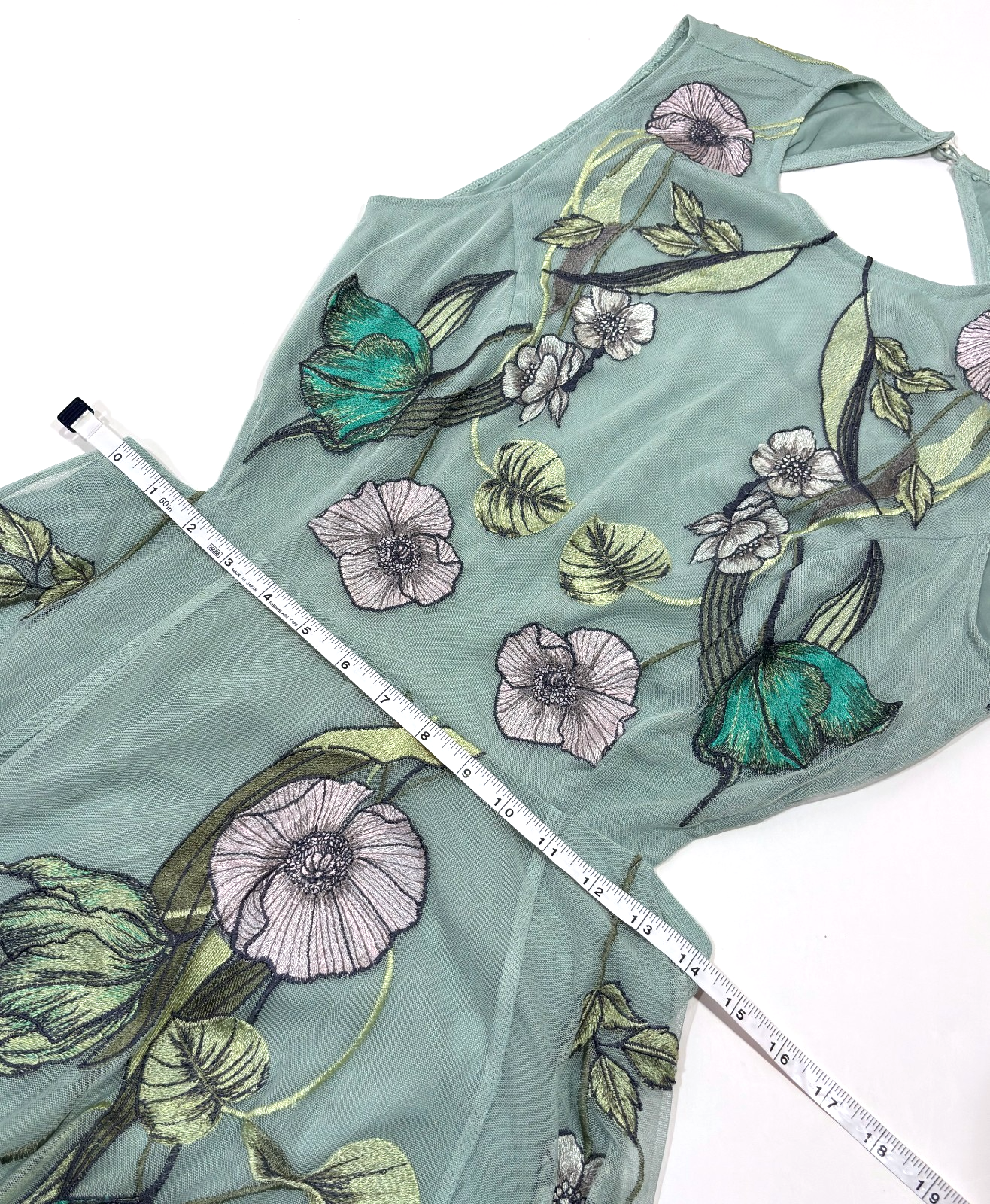 Asos Floral Boho Embroidered Maxi Dress Open Back Mint Sage Green - Size 6