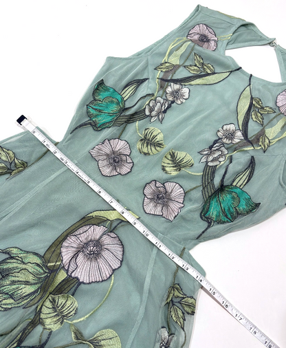 Asos Floral Boho Embroidered Maxi Dress Open Back Mint Sage Green - Size 6