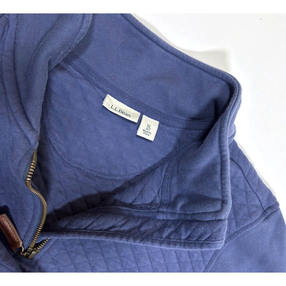 LL Bean Quilted Quarter Zip Pullover Sweatshirt Navy Blue - XL Petite