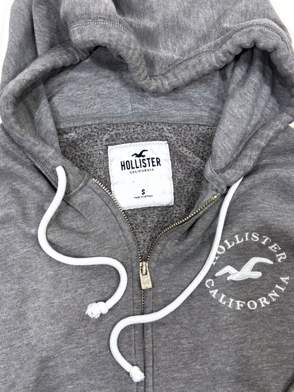Hollister Full Zip Hoodie Sweatshirt Gray Embroidered Logo - S