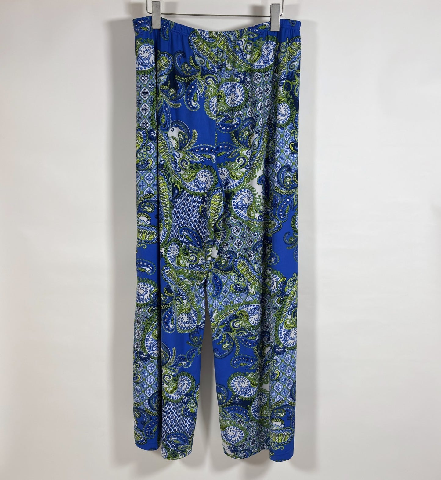 Zac & Rachel Wide Leg Trouser Pants Blue Green Paisley Print - XL