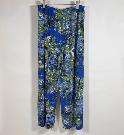 Zac & Rachel Wide Leg Trouser Pants Blue Green Paisley Print - XL