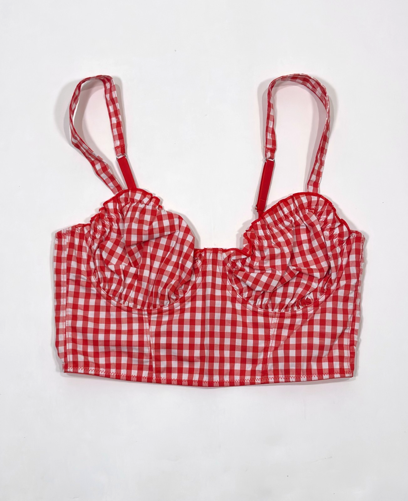 Closie Red Gingham Check Corset Crop Top Underwire Bustier - M