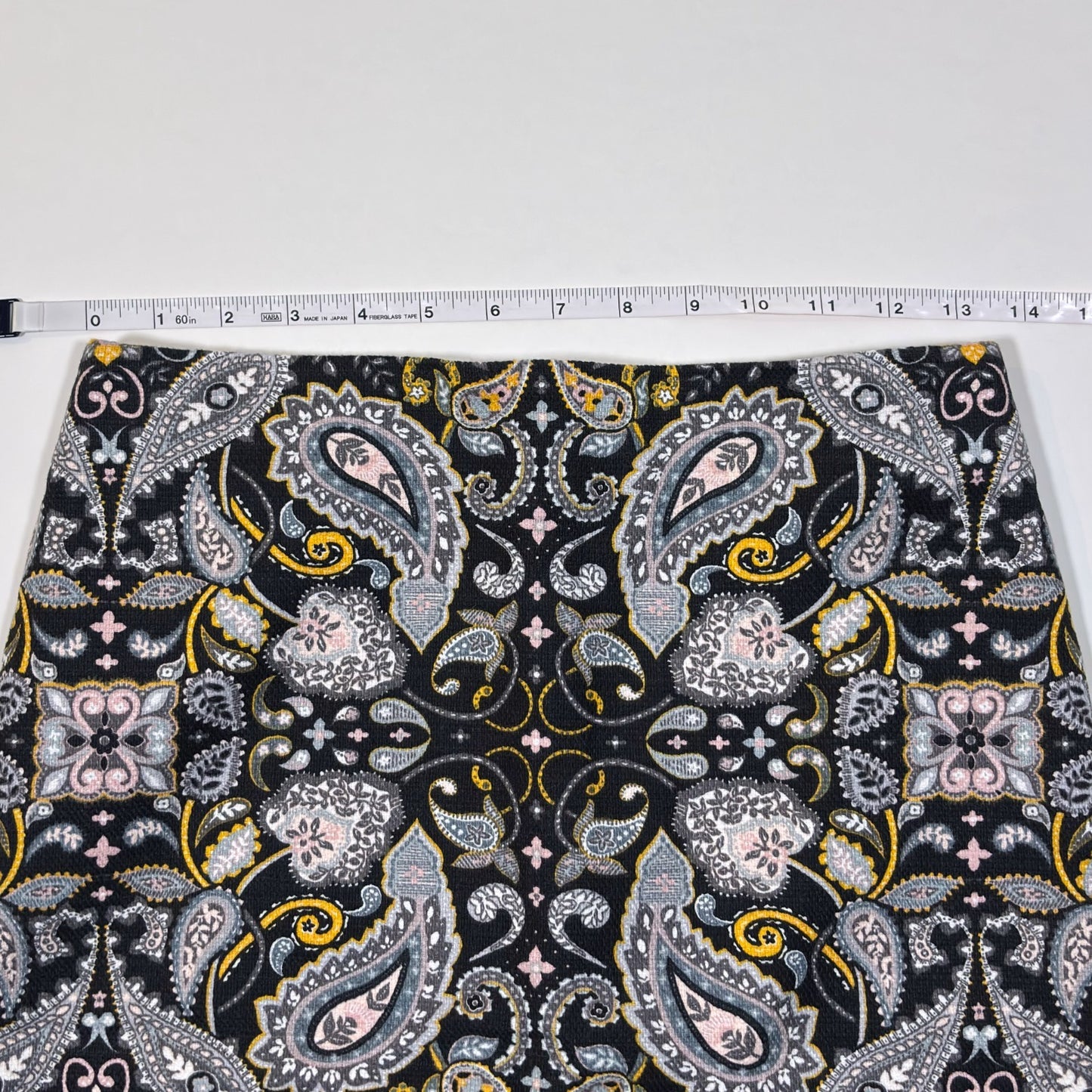 Ann Taylor Loft Black Yellow Paisley Print Cotton Pique Pencil Skirt - 2P