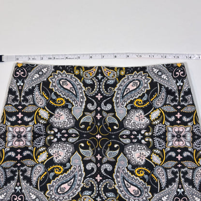 Ann Taylor Loft Black Yellow Paisley Print Cotton Pique Pencil Skirt - 2P