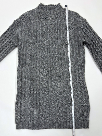 Express Gray Cable Knit Sweater Dress Tunic Mock Neck Ribbed - XS