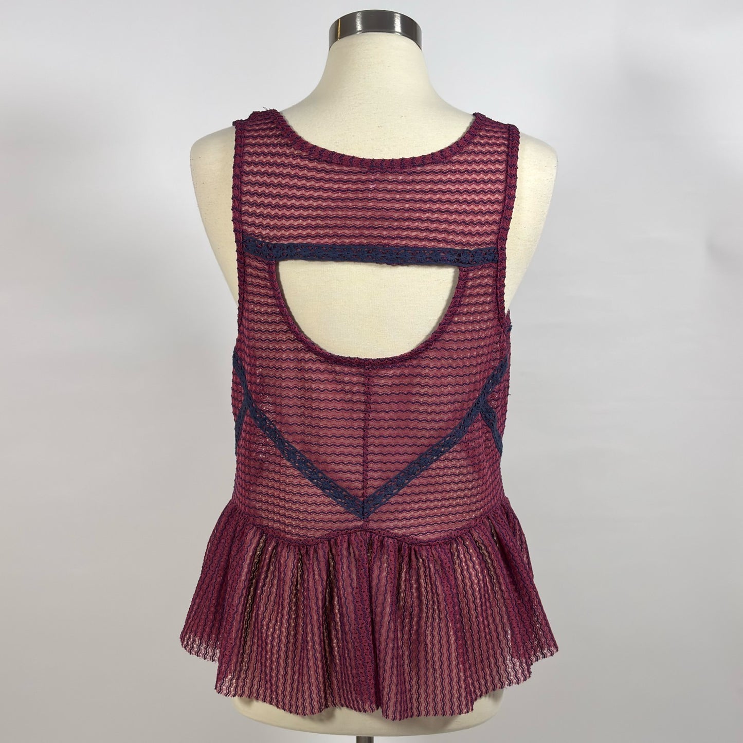 Free People Crochet Peplum Tank Blouse Purple Blue Mesh Knit - M